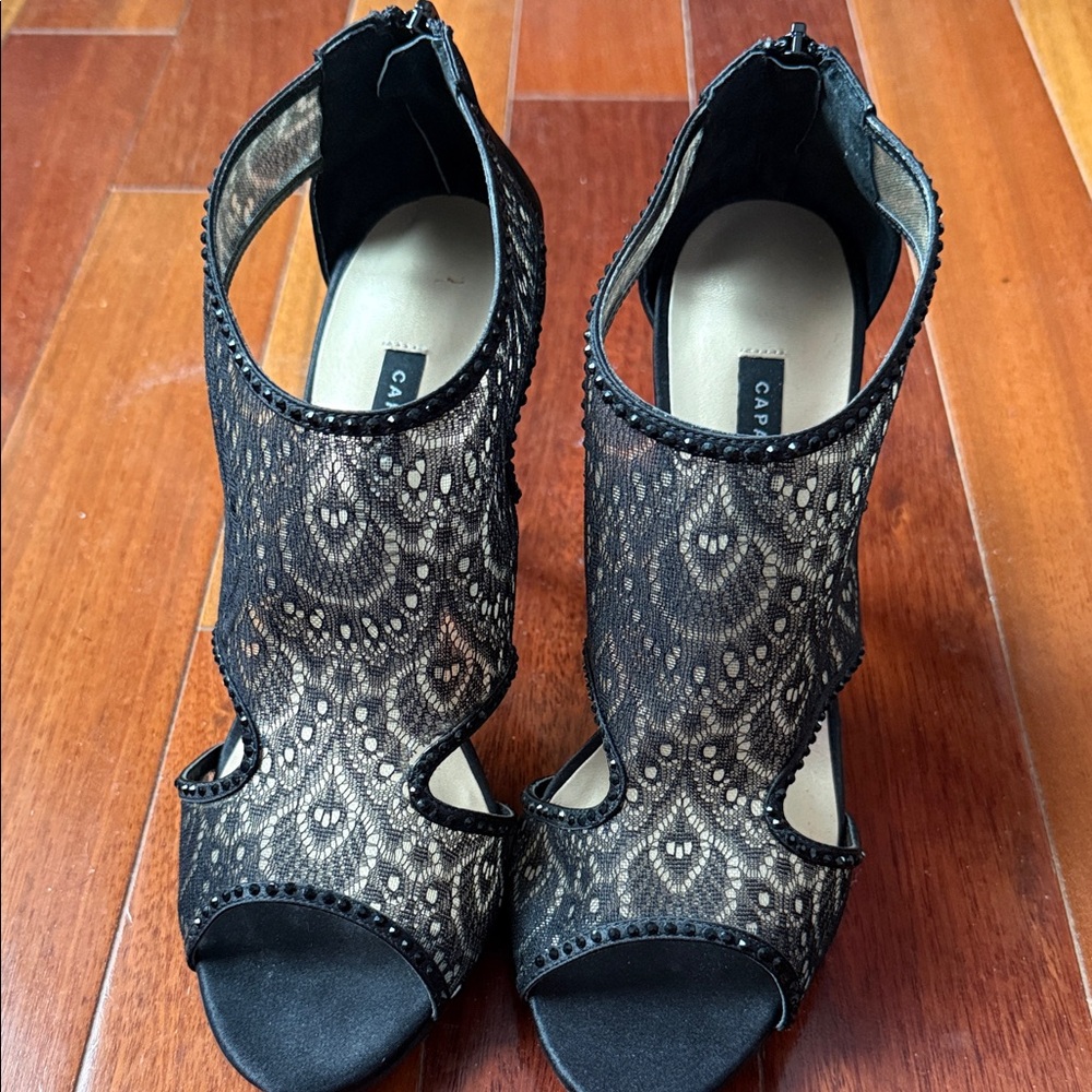 Caparros Black Lace Cutout Heels